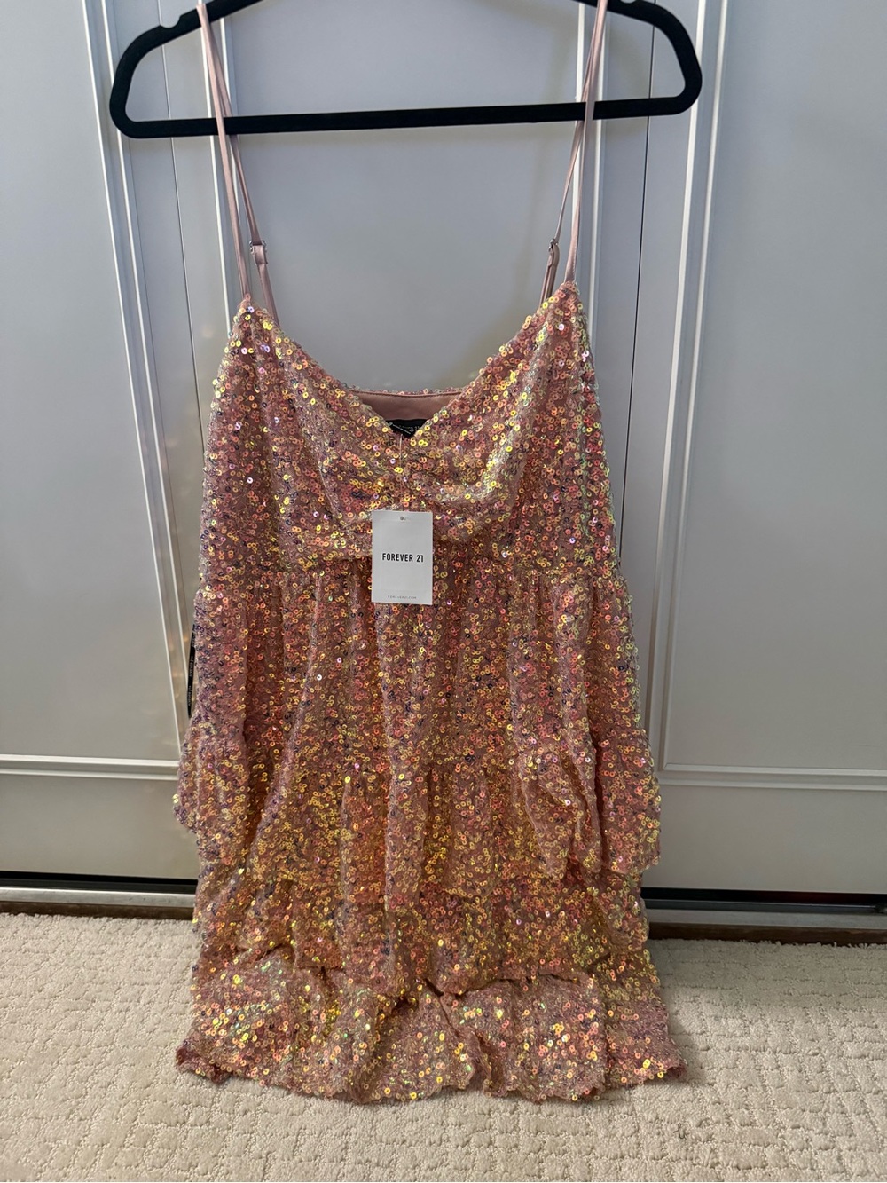 Forever 21 Rose Gold Sequin Tiered Slip Dress